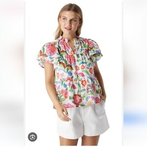 CROSBY BY MOLLIE CROSBY RIVS BOTANICAL FLORAL TOP SZ XS